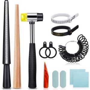 11 Pieces Us UK Ring Mandrel Set, Size 1-13 with Half Size Ring Sizer Gauge